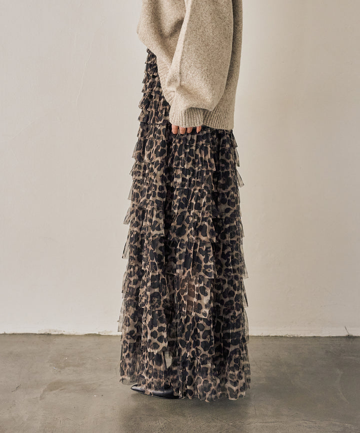 (eliuu)Leopard Tulle Tiered Skirt