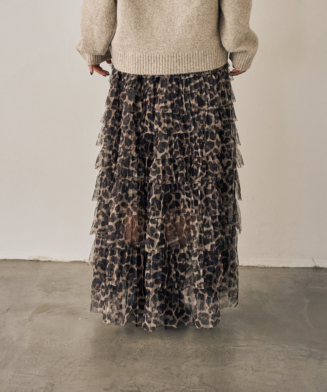 (eliuu)Leopard Tulle Tiered Skirt