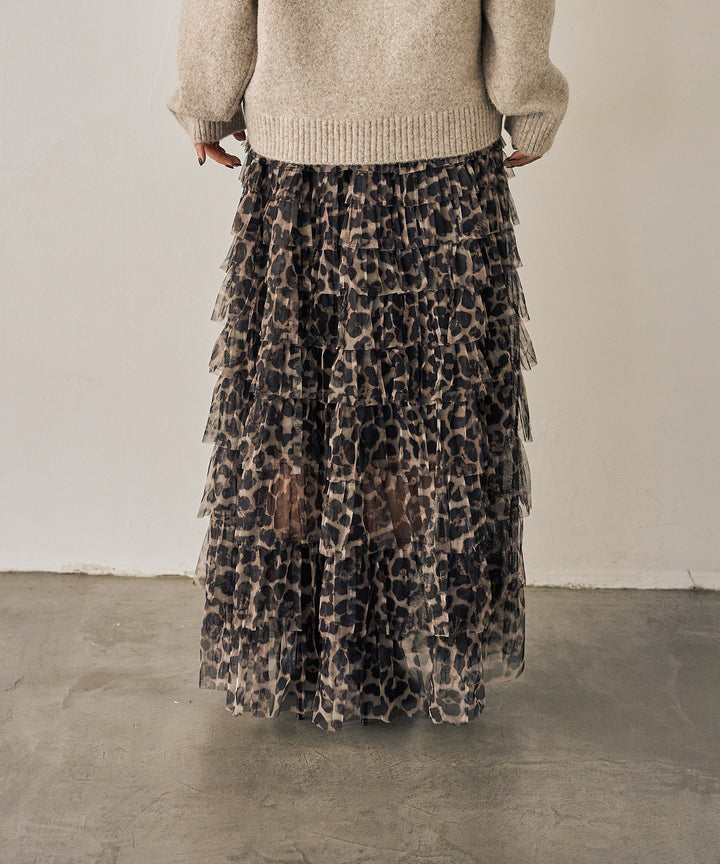 (eliuu)Leopard Tulle Tiered Skirt