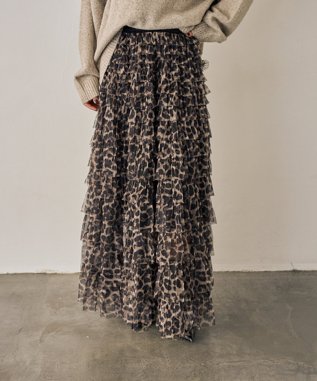 (eliuu)Leopard Tulle Tiered Skirt