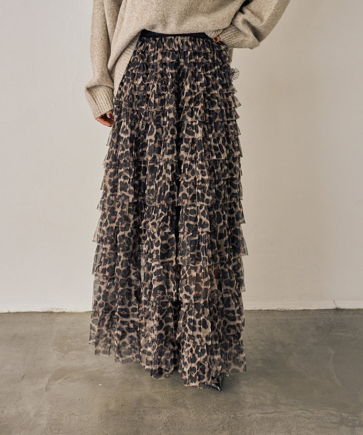 (eliuu)Leopard Tulle Tiered Skirt