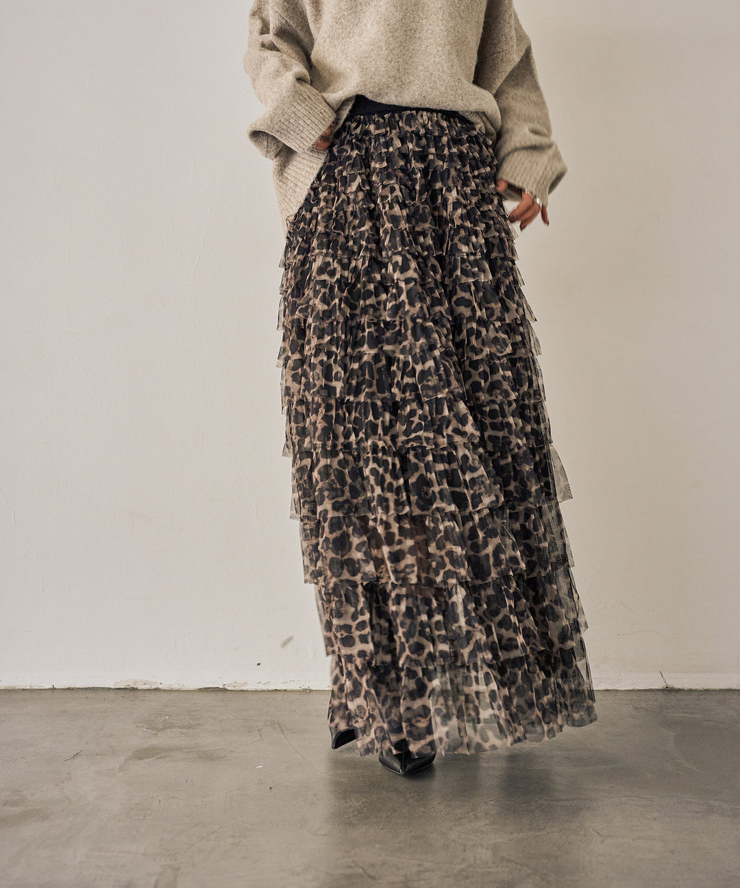 (eliuu)Leopard Tulle Tiered Skirt