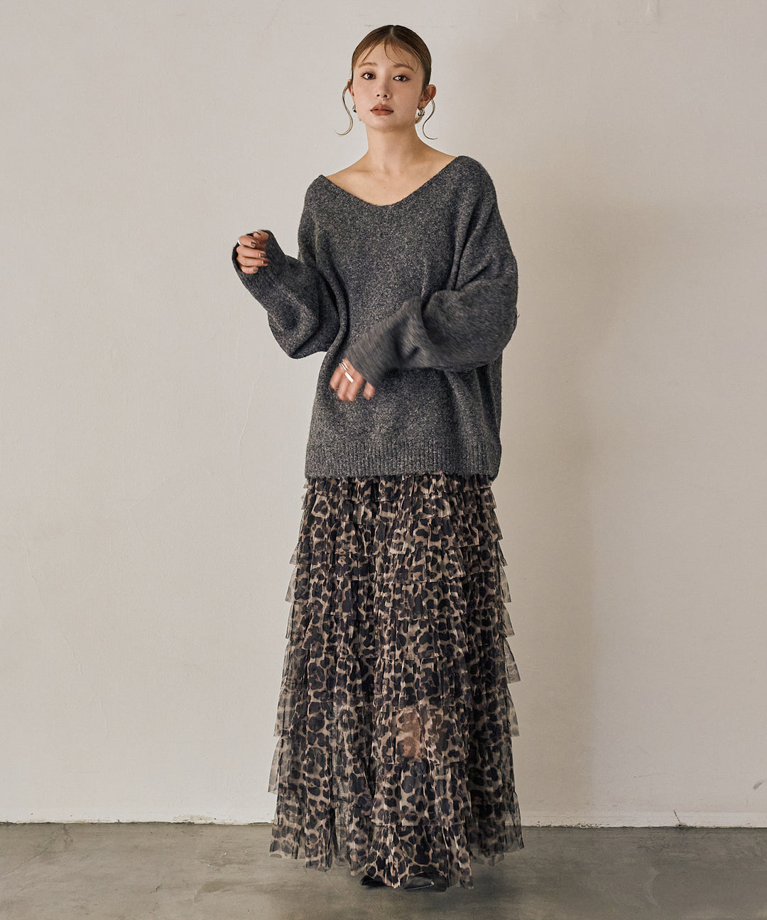 (eliuu)Leopard Tulle Tiered Skirt