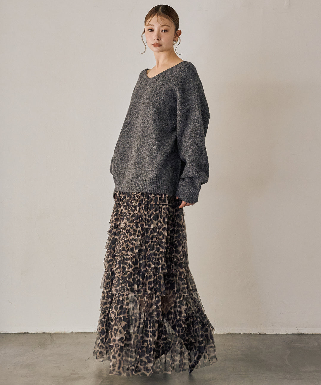 (eliuu)Leopard Tulle Tiered Skirt