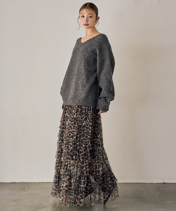 (eliuu)Leopard Tulle Tiered Skirt