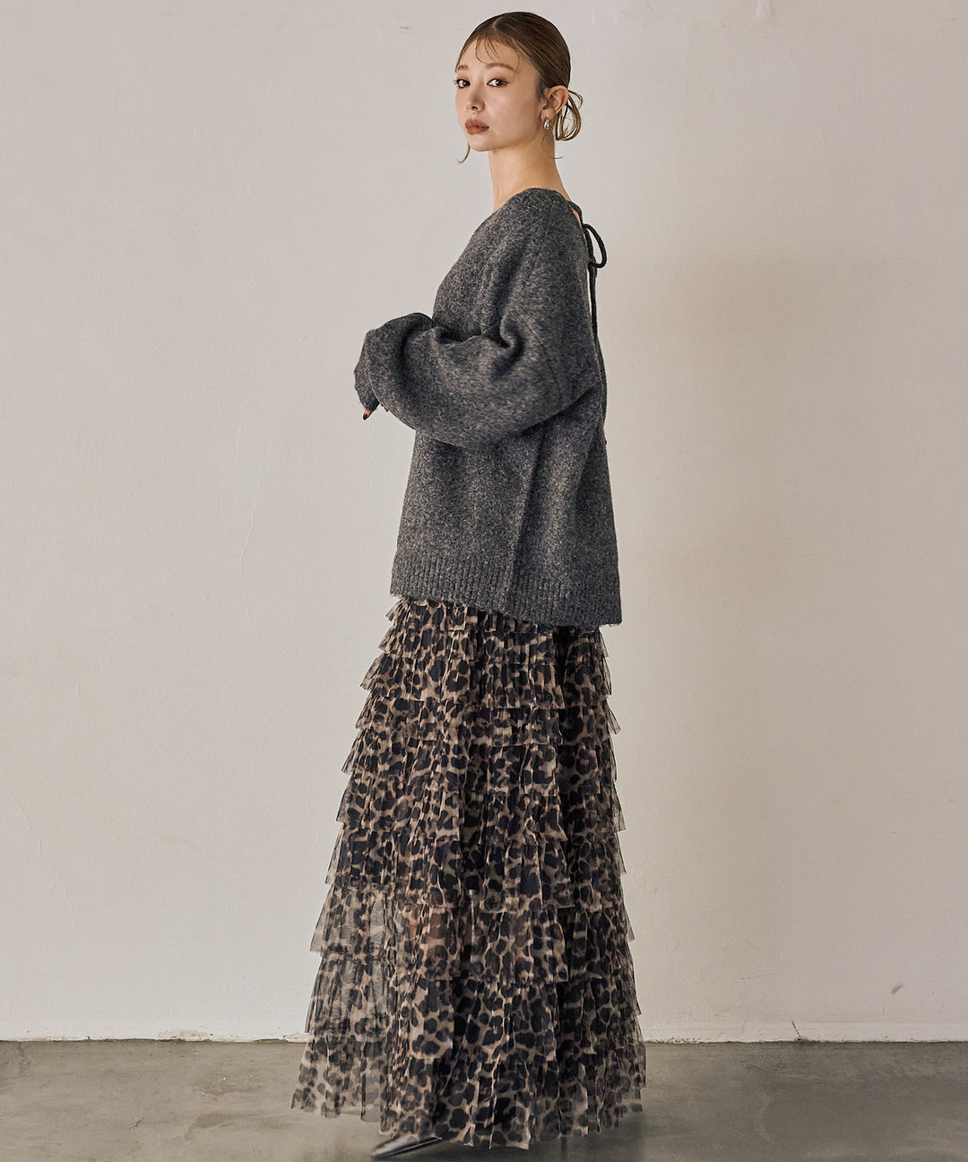 (eliuu)Leopard Tulle Tiered Skirt