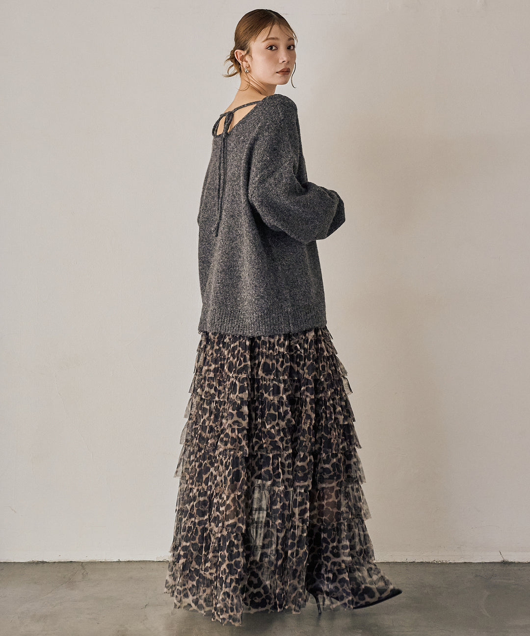 (eliuu)Leopard Tulle Tiered Skirt