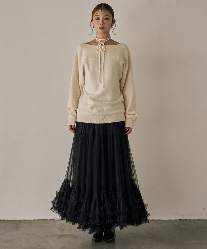 [SET]Stretch 2way Knit Top+Lily Flower Tulle Skirt