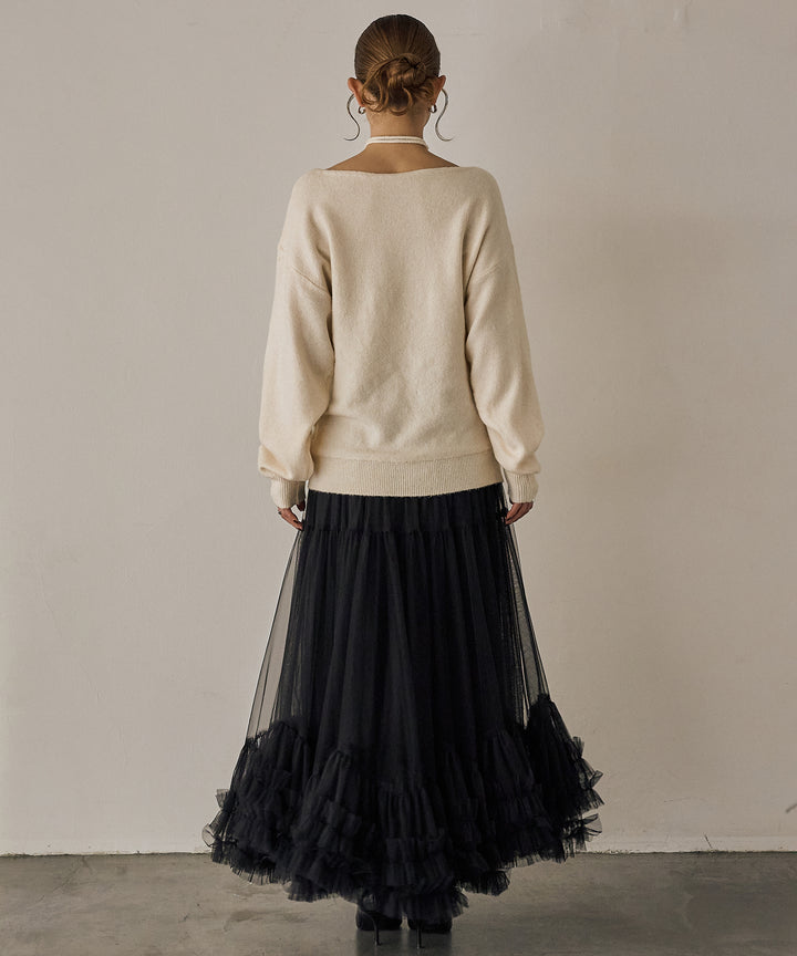 [SET]Stretch 2way Knit Top+Lily Flower Tulle Skirt
