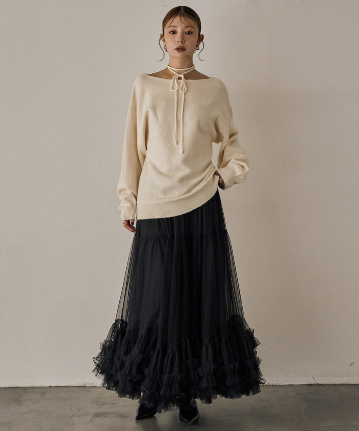[SET]Stretch 2way Knit Top+Lily Flower Tulle Skirt