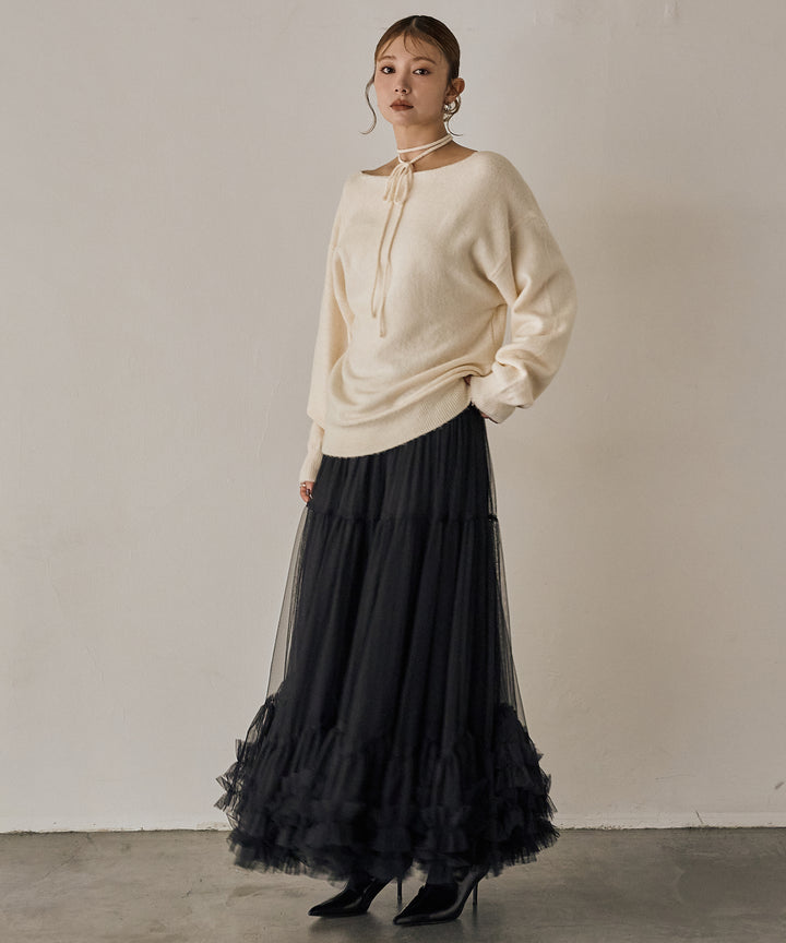 [SET]Stretch 2way Knit Top+Lily Flower Tulle Skirt