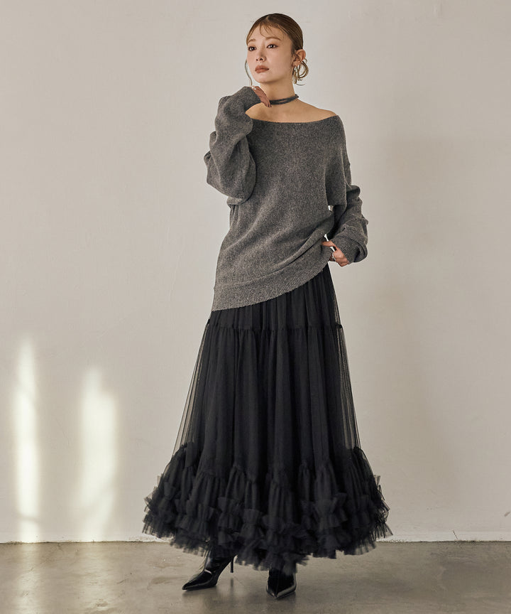 [SET]Stretch 2way Knit Top+Lily Flower Tulle Skirt