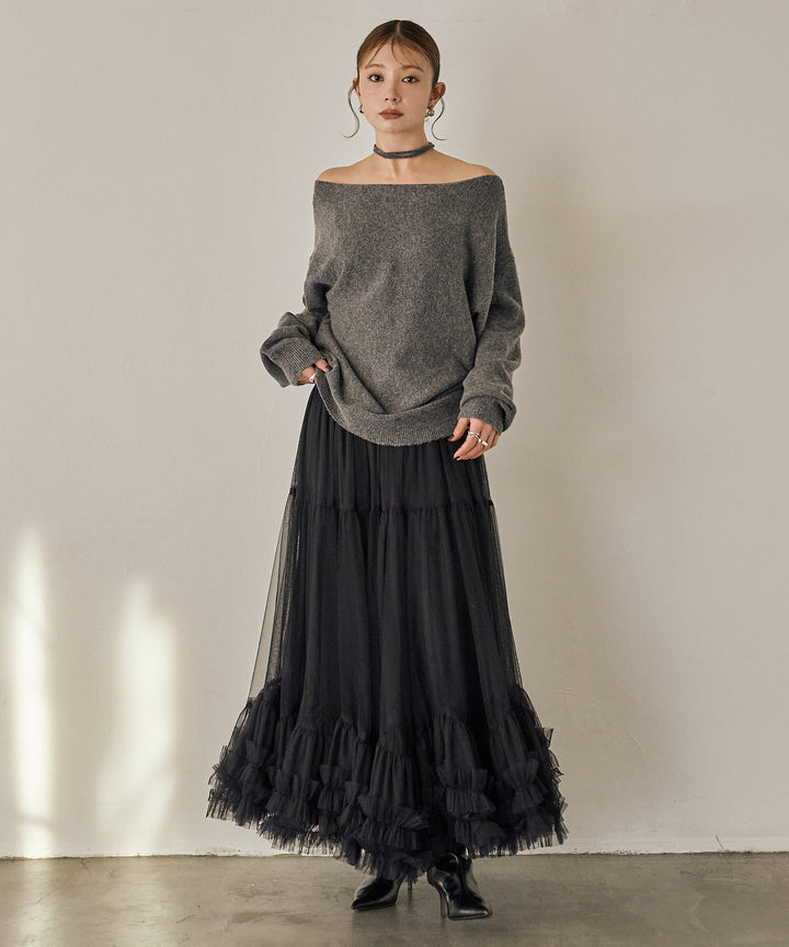 [SET]Stretch 2way Knit Top+Lily Flower Tulle Skirt