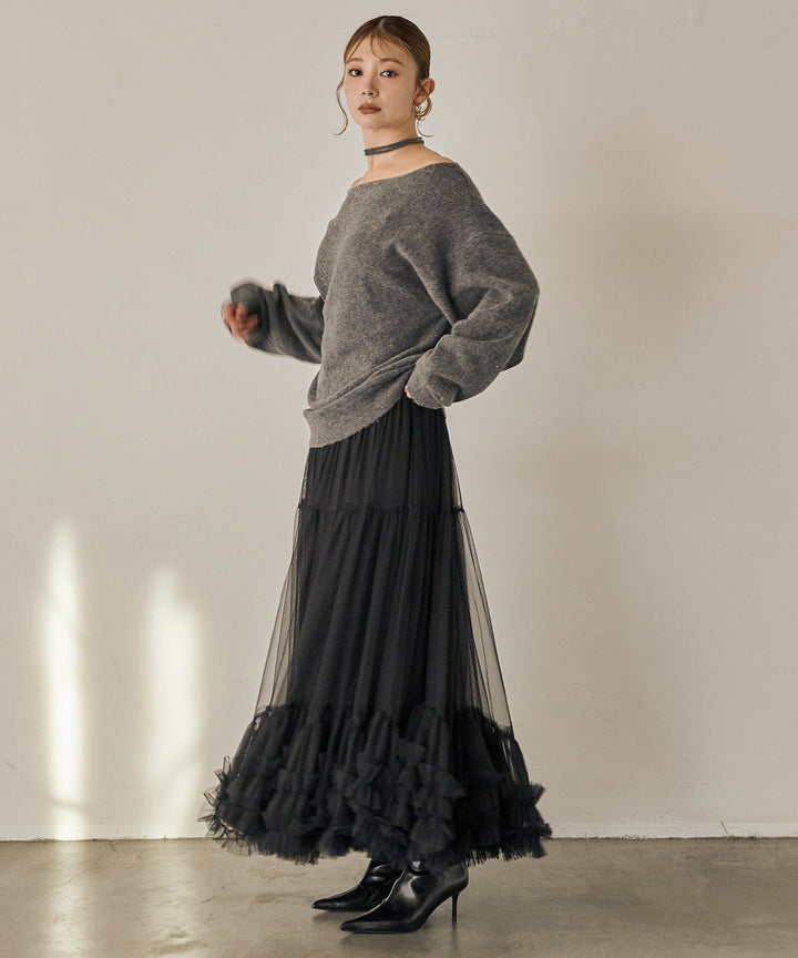[SET]Stretch 2way Knit Top+Lily Flower Tulle Skirt