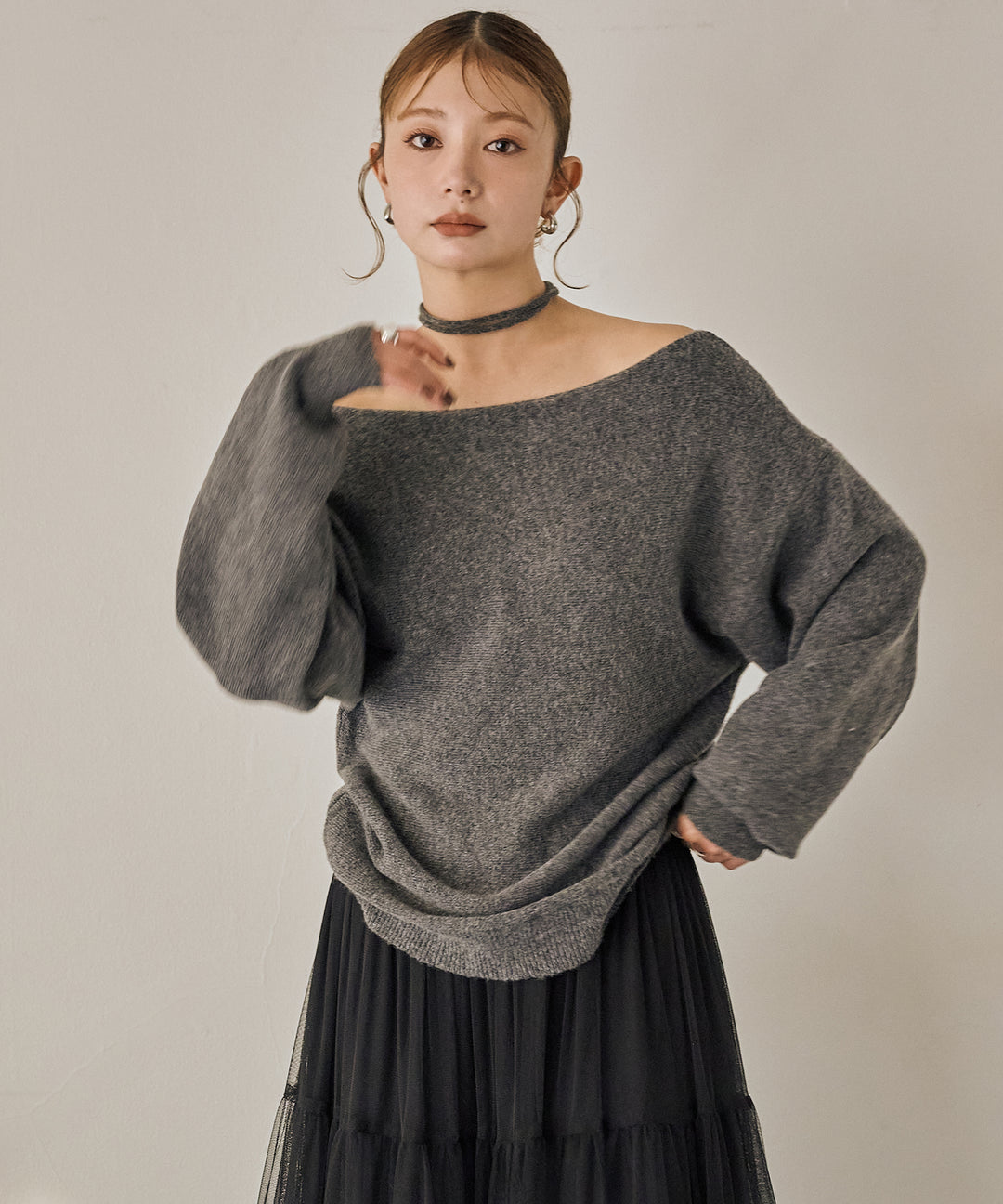 (eliuu)Stretch 2way Knit Top