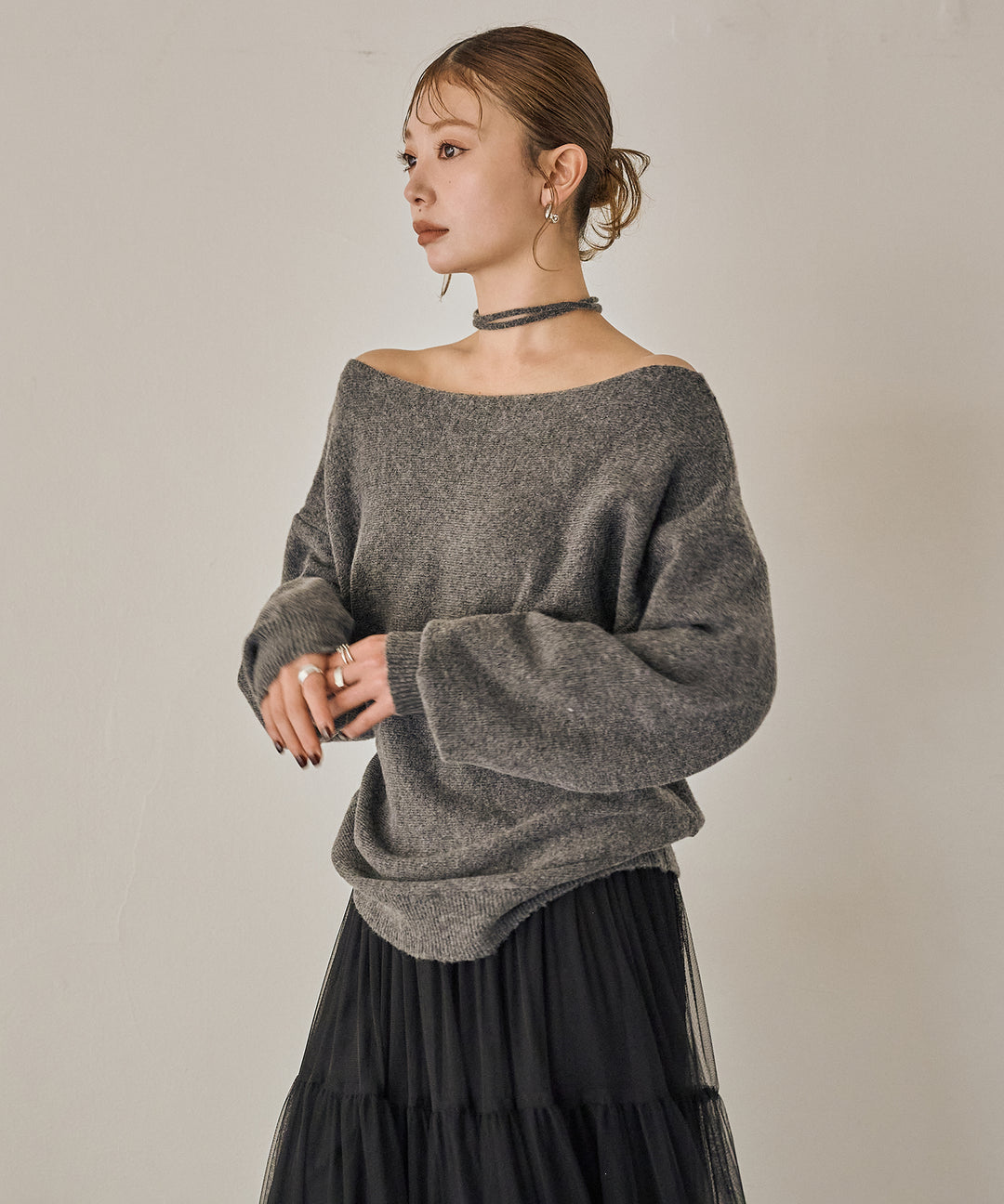 (eliuu)Stretch 2way Knit Top