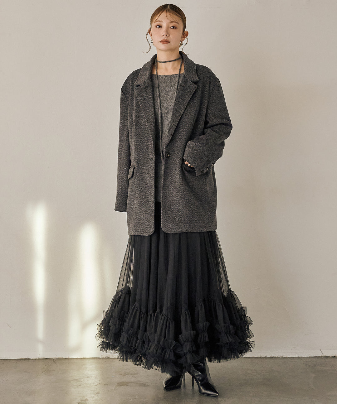 (eliuu)Heather Mix Over Jacket