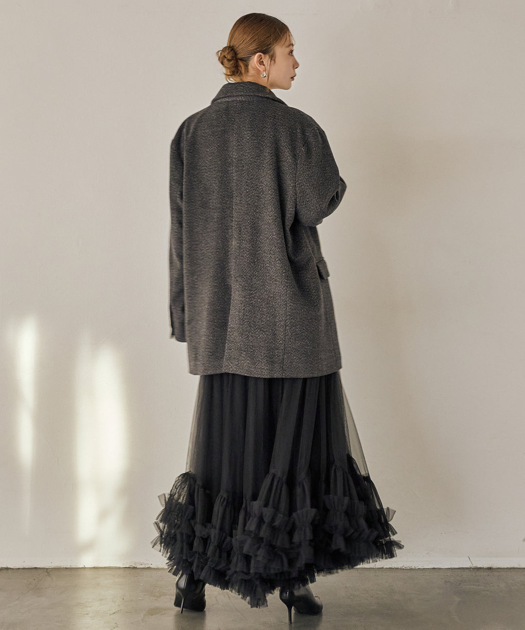 [SET]Heather Mix Over Jacket+Lily Flower Tulle Skirt