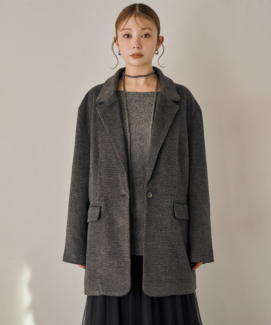 (eliuu)Heather Mix Over Jacket