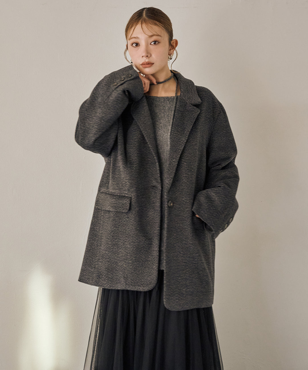 (eliuu)Heather Mix Over Jacket