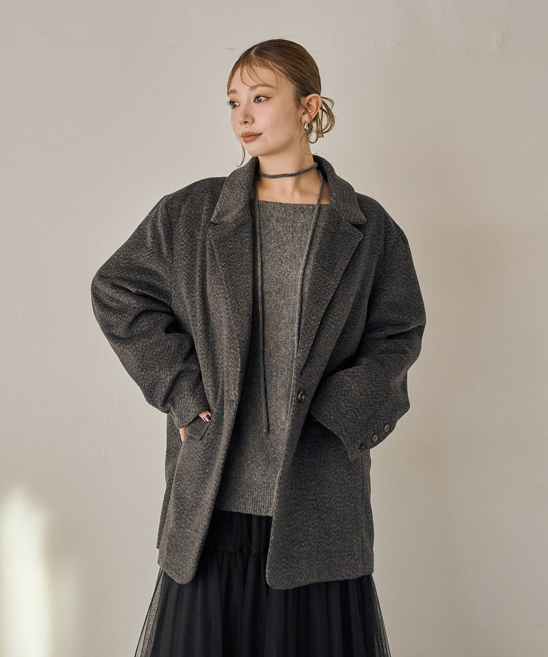 (eliuu)Heather Mix Over Jacket