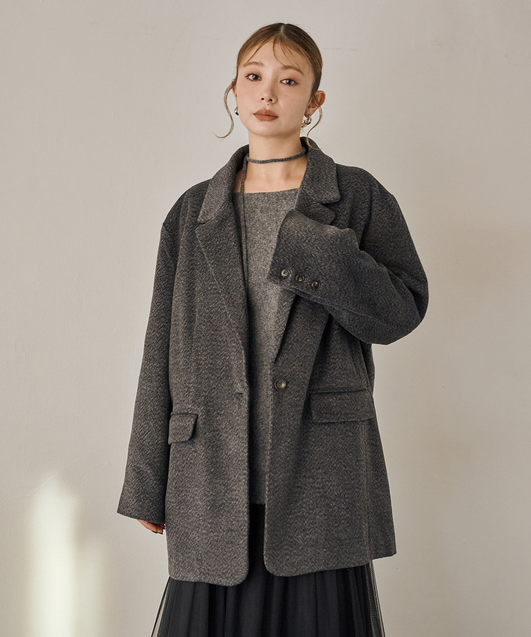 (eliuu)Heather Mix Over Jacket