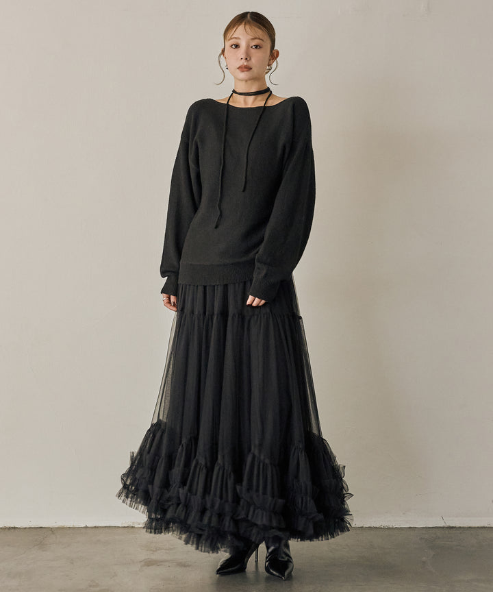 [SET]Stretch 2way Knit Top+Lily Flower Tulle Skirt