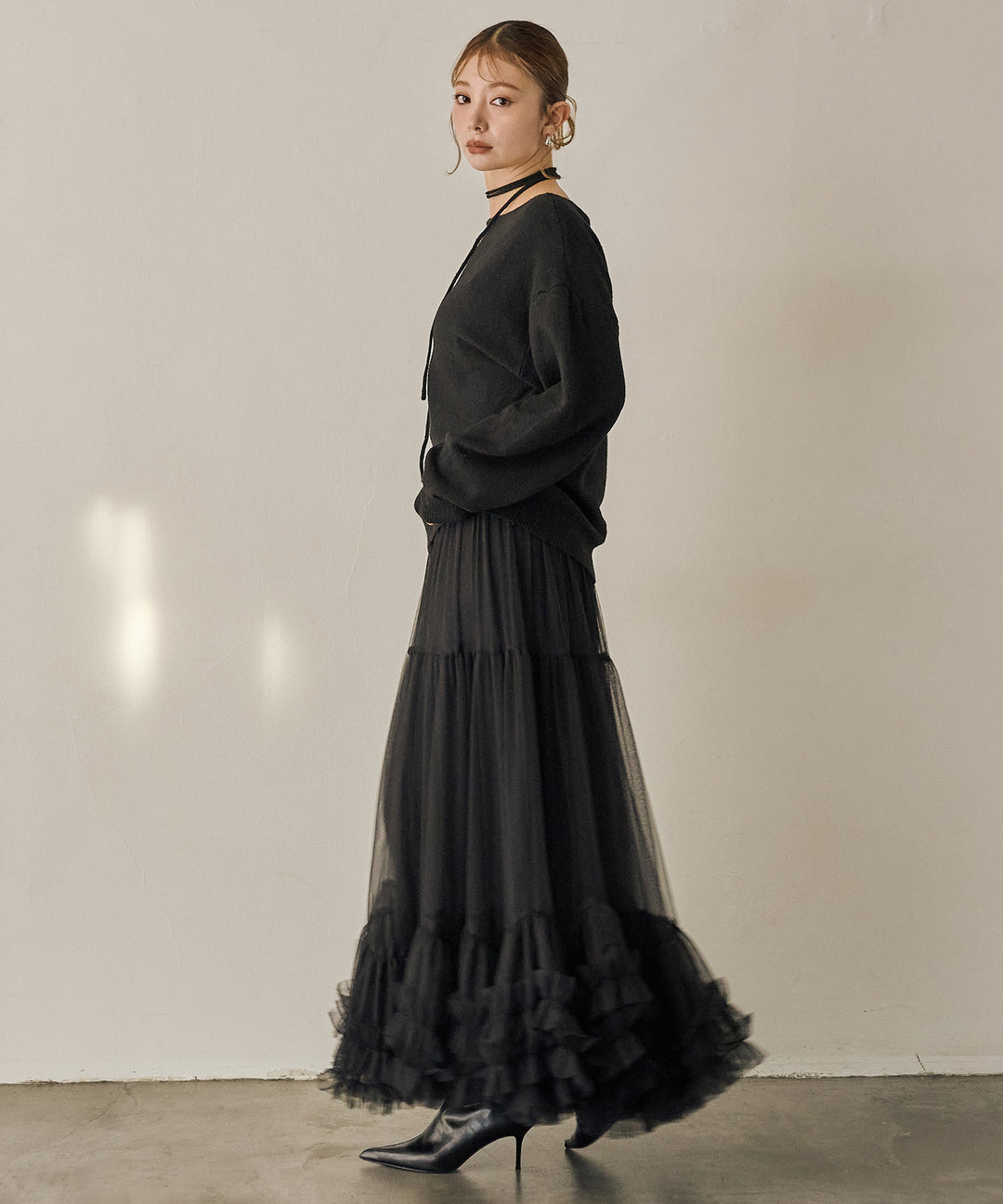 [SET]Stretch 2way Knit Top+Lily Flower Tulle Skirt