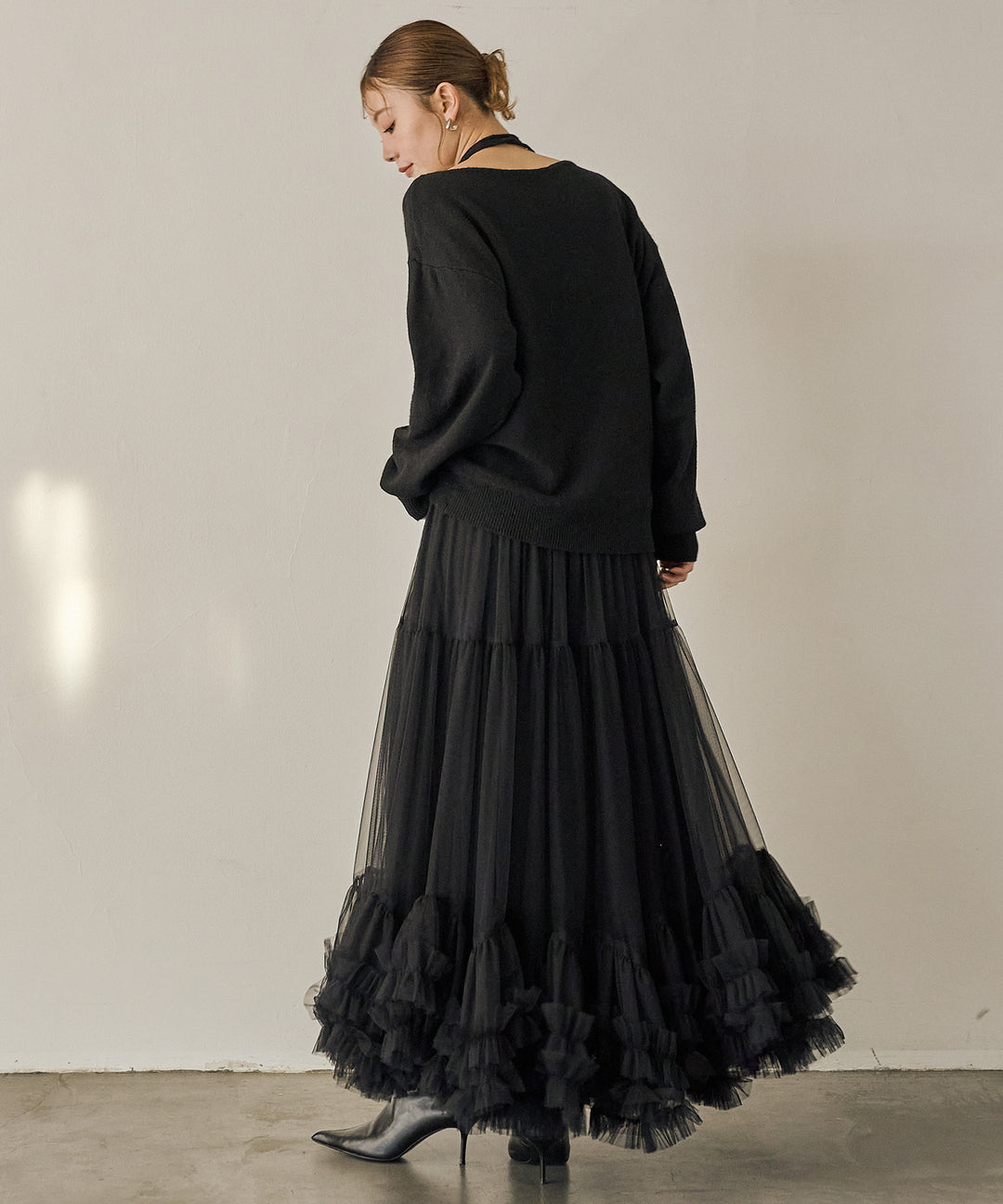 [SET]Stretch 2way Knit Top+Lily Flower Tulle Skirt