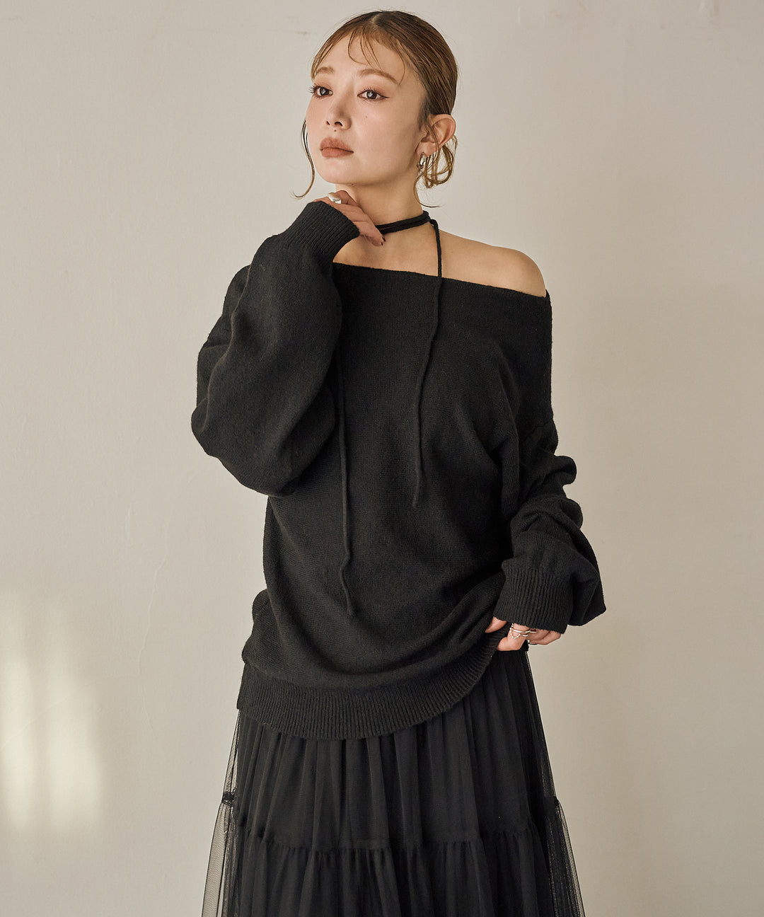 (eliuu)Stretch 2way Knit Top