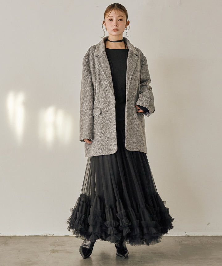 [SET]Stretch 2way Knit Top+Lily Flower Tulle Skirt