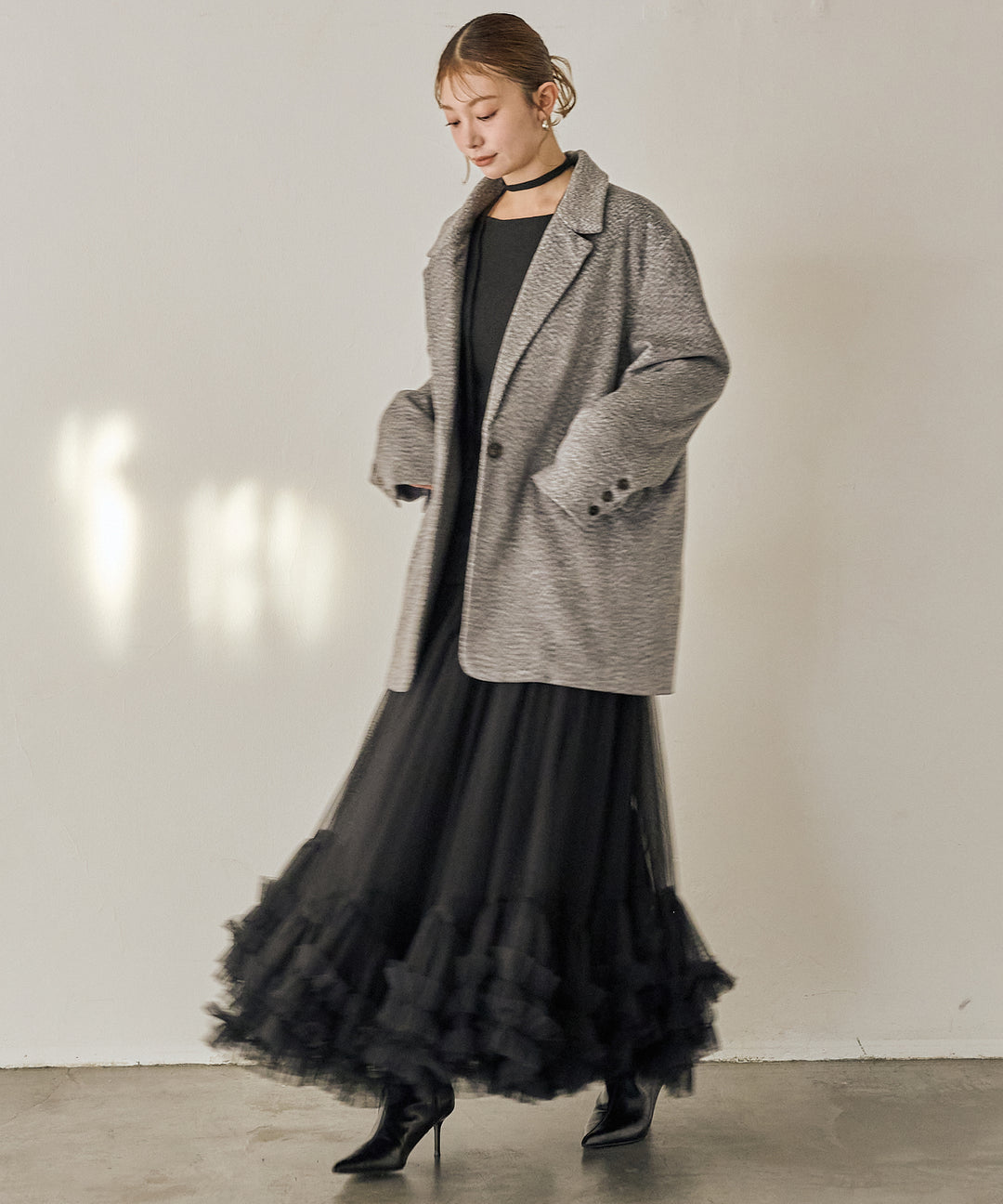 [SET]Stretch 2way Knit Top+Lily Flower Tulle Skirt