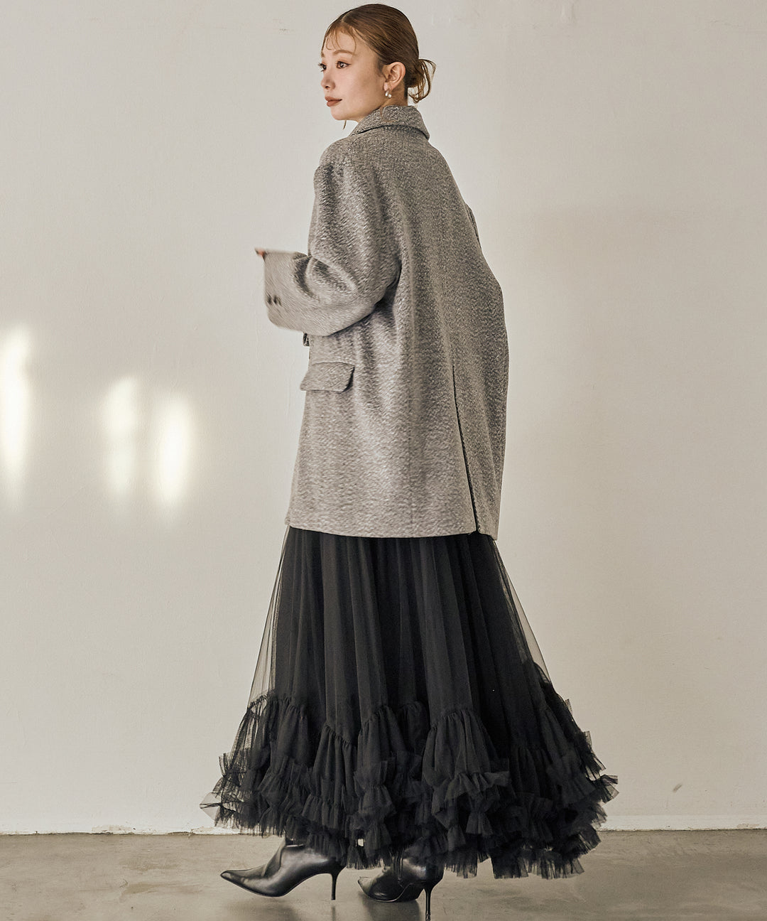 [SET]Heather Mix Over Jacket+Lily Flower Tulle Skirt