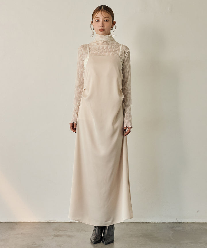 (eliuu)Luminous Satin Tuck C/A Onepiece