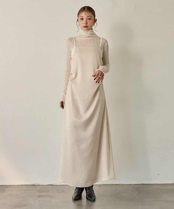 [SET]Luminous Satin Tuck C/A Onepiece+Tulle H/N Long Tee
