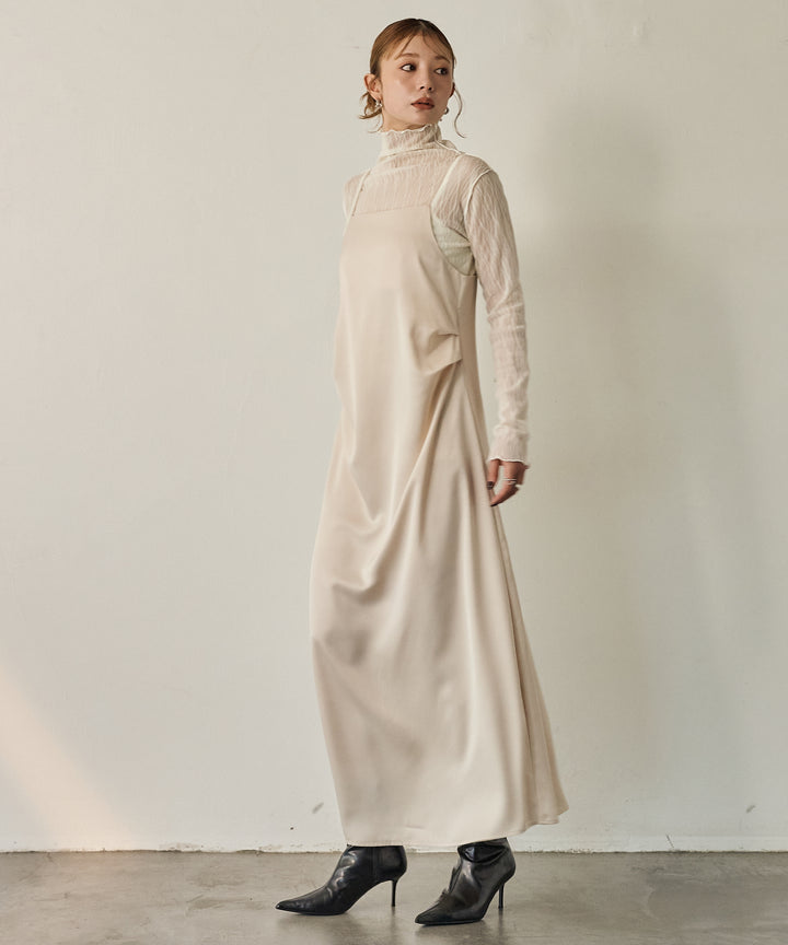 (eliuu)Luminous Satin Tuck C/A Onepiece