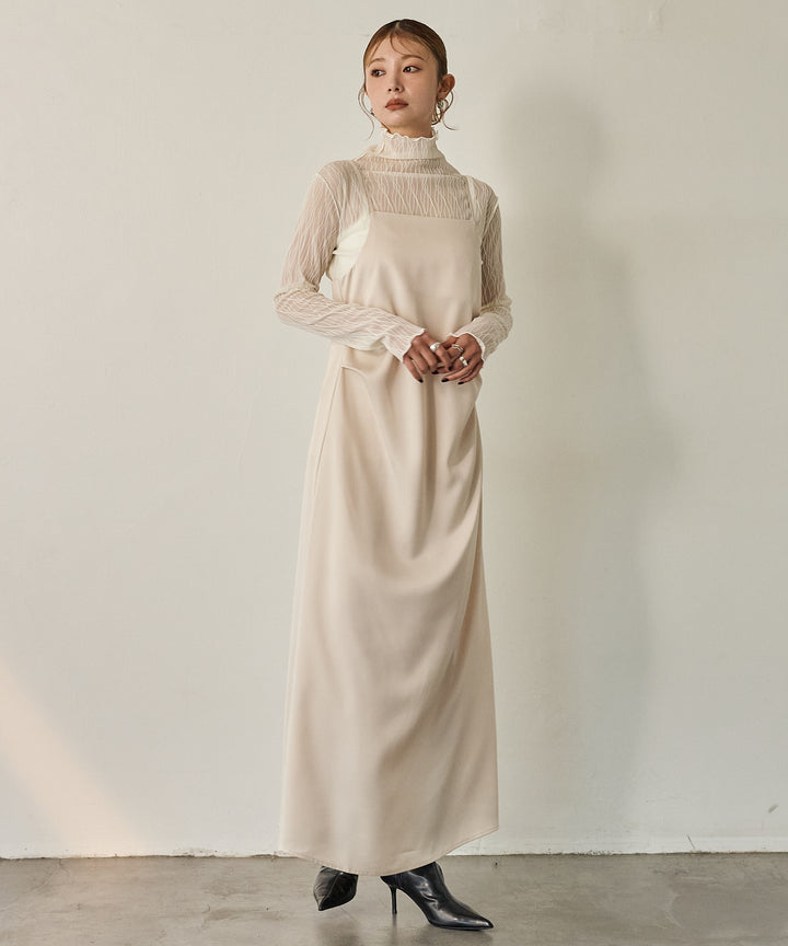 (eliuu)Luminous Satin Tuck C/A Onepiece