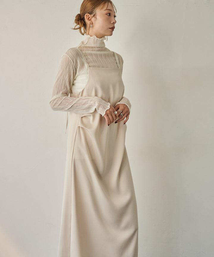[SET]Luminous Satin Tuck C/A Onepiece+Tulle H/N Long Tee