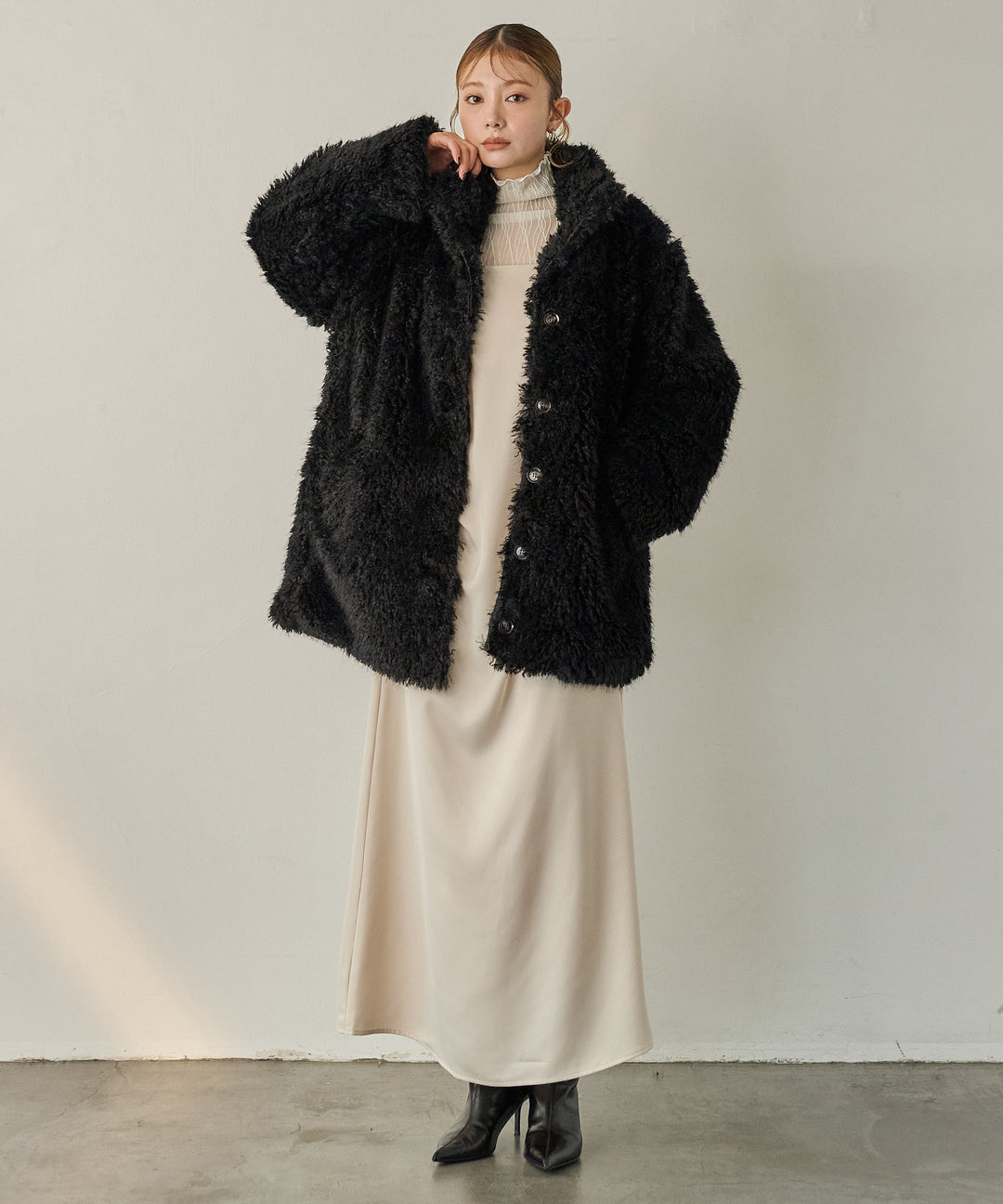 (eliuu)Luminous Satin Tuck C/A Onepiece