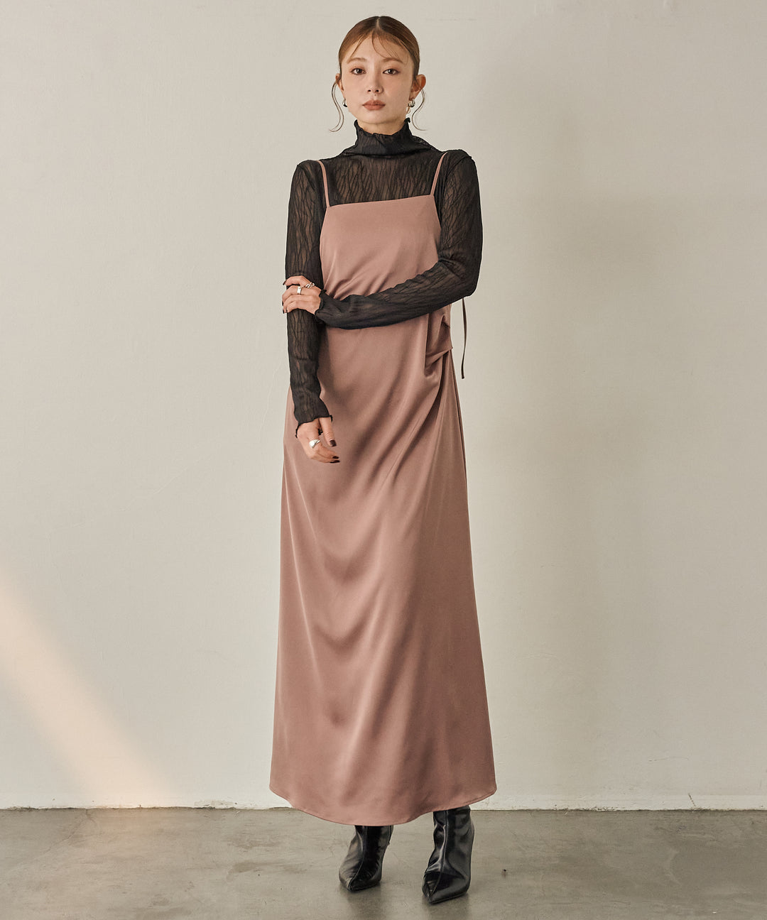 (eliuu)Luminous Satin Tuck C/A Onepiece