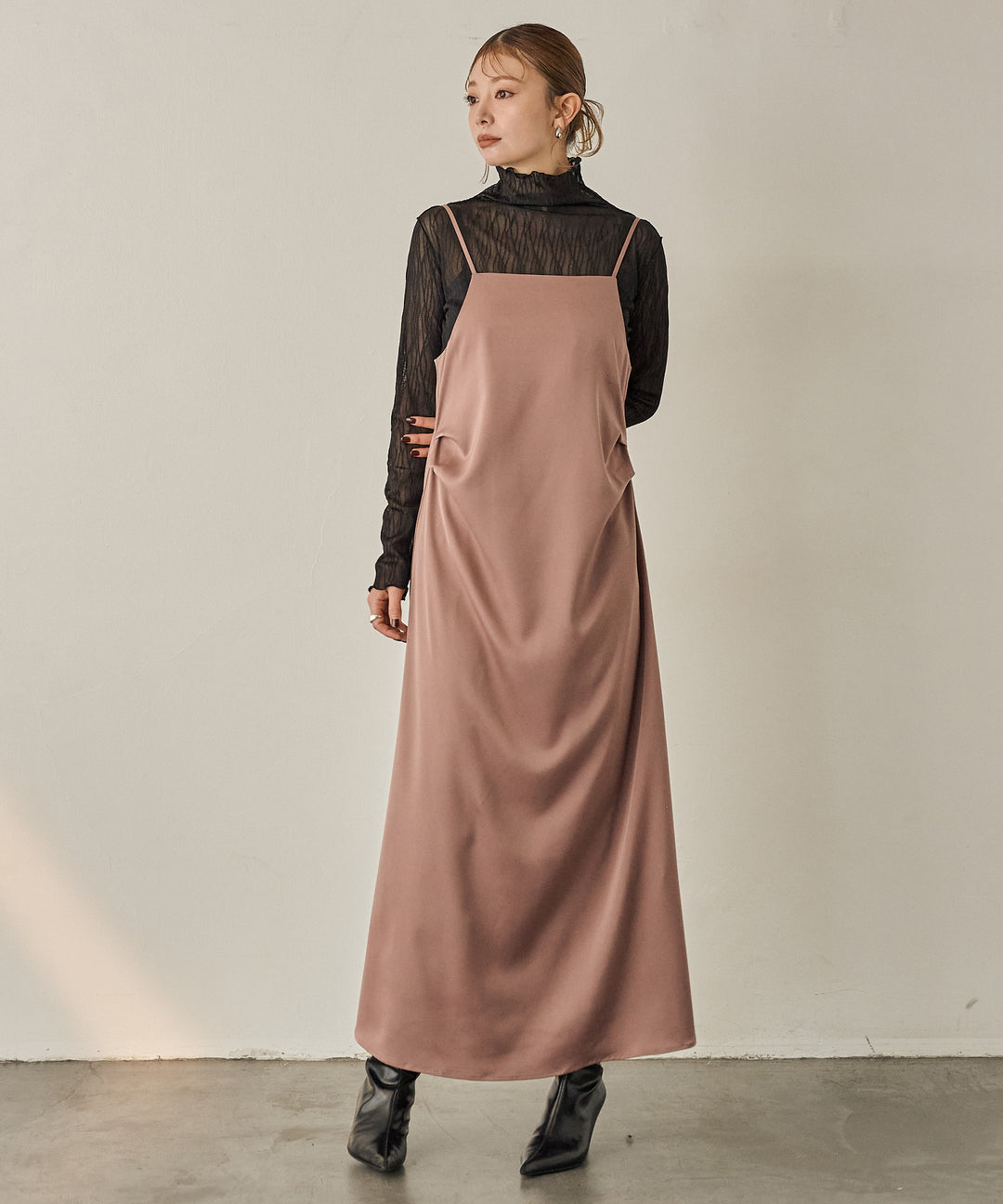 (eliuu)Luminous Satin Tuck C/A Onepiece