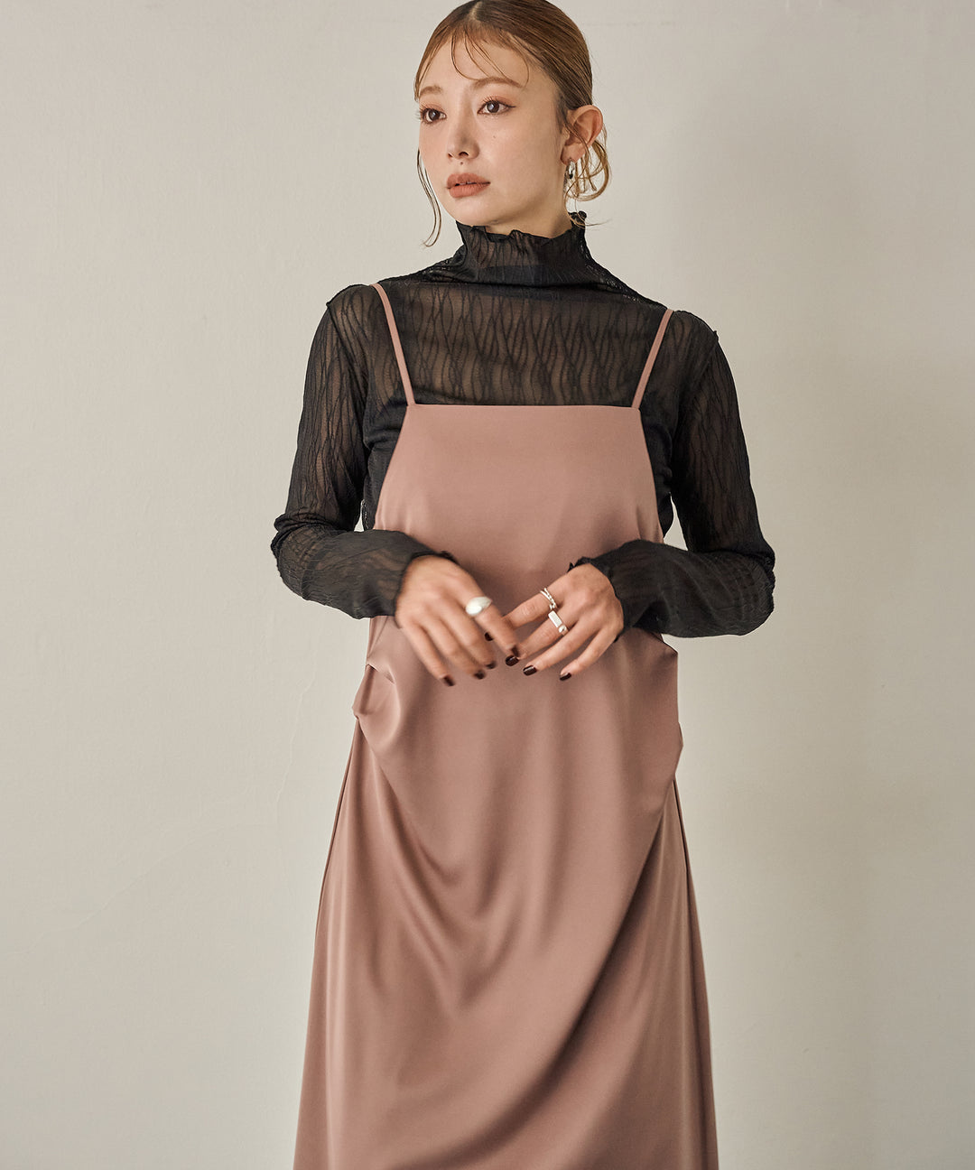 (eliuu)Luminous Satin Tuck C/A Onepiece