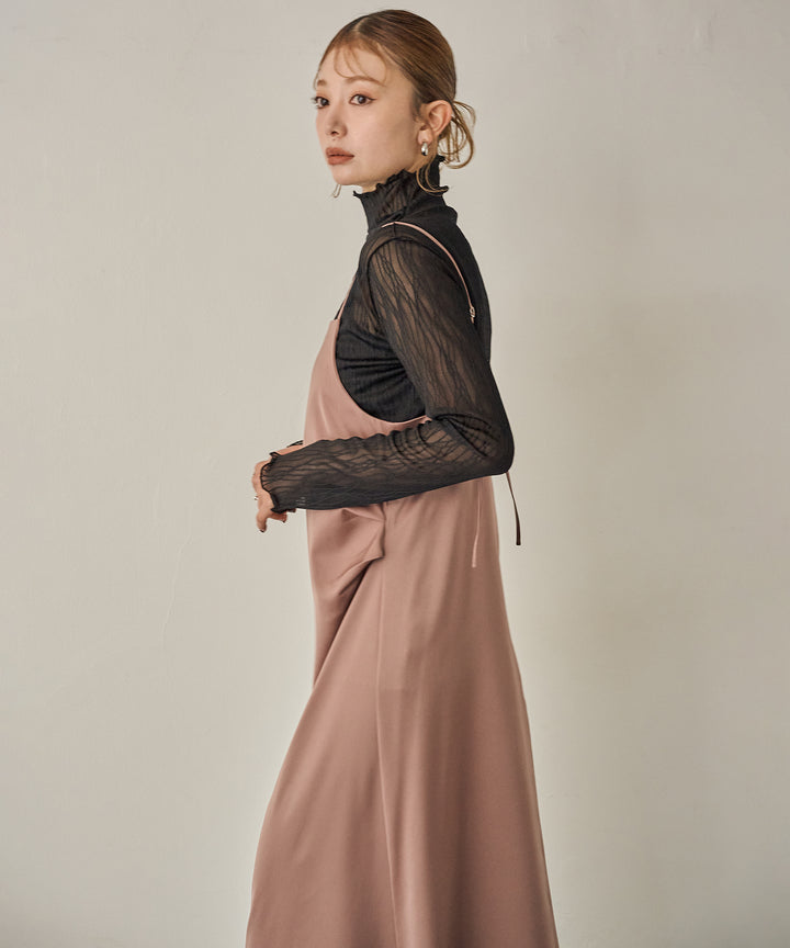 (eliuu)Luminous Satin Tuck C/A Onepiece