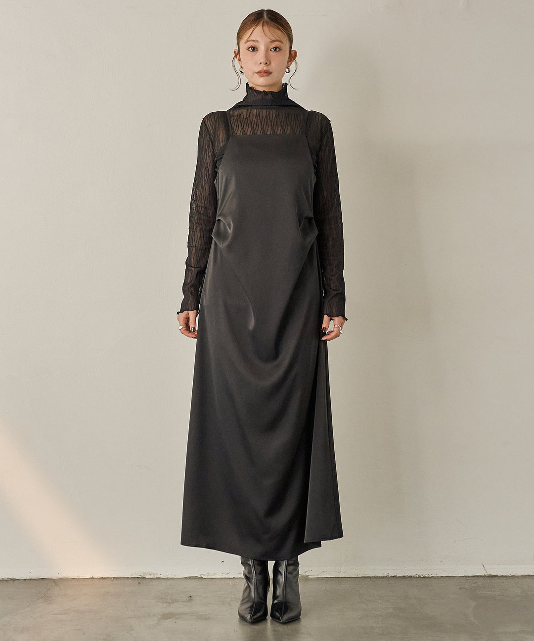 (eliuu)Luminous Satin Tuck C/A Onepiece