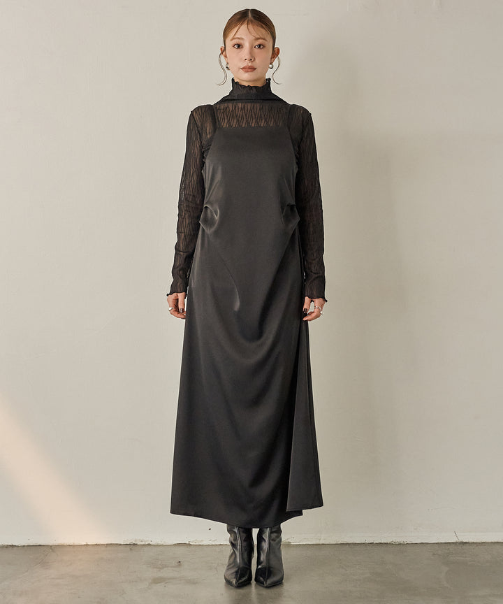 (eliuu)Luminous Satin Tuck C/A Onepiece