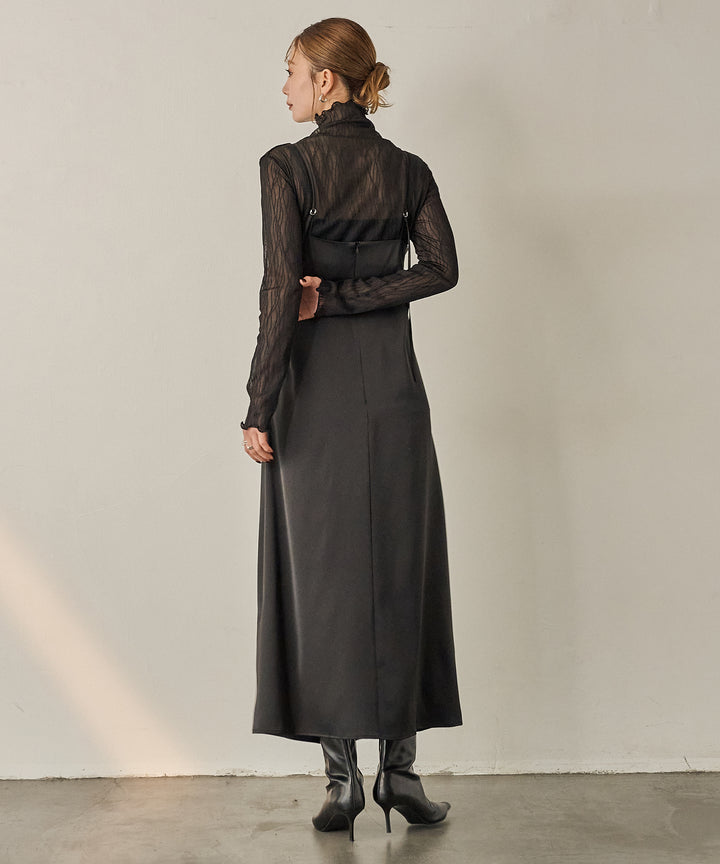 [SET]Luminous Satin Tuck C/A Onepiece+Tulle H/N Long Tee