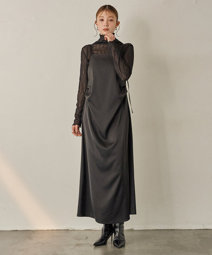 (eliuu)Luminous Satin Tuck C/A Onepiece