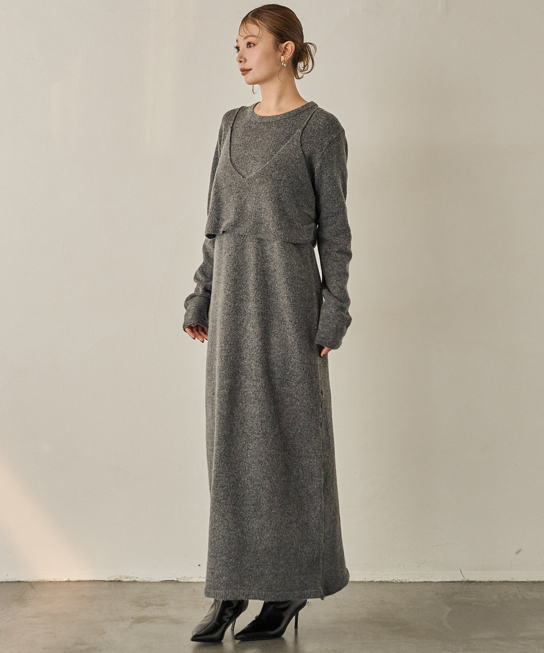 (eliuu)Bustier Mix Knit Onepiece