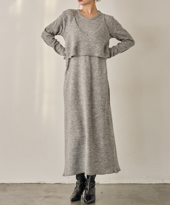 (eliuu)Bustier Mix Knit Onepiece