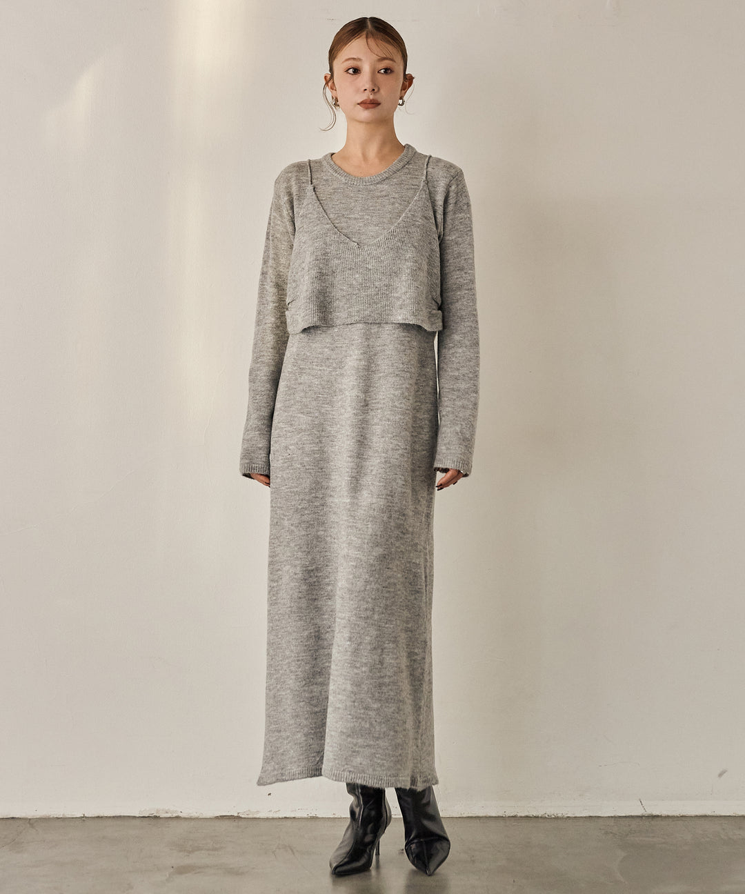 (eliuu)Bustier Mix Knit Onepiece